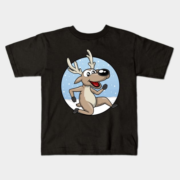 Funny reindeer in the snow Kids T-Shirt by Markus Schnabel